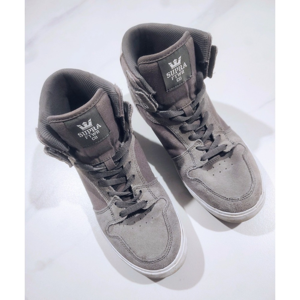 Supra Mens Vaider Skate Shoes Sneakers High Top Gray Suede Canvas 8.5 - Picture 8 of 11